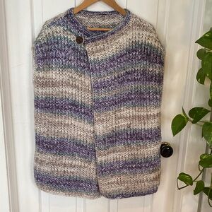 Handknit crochet women’s vest Cottagecore Grandmacore  purple tan layering.